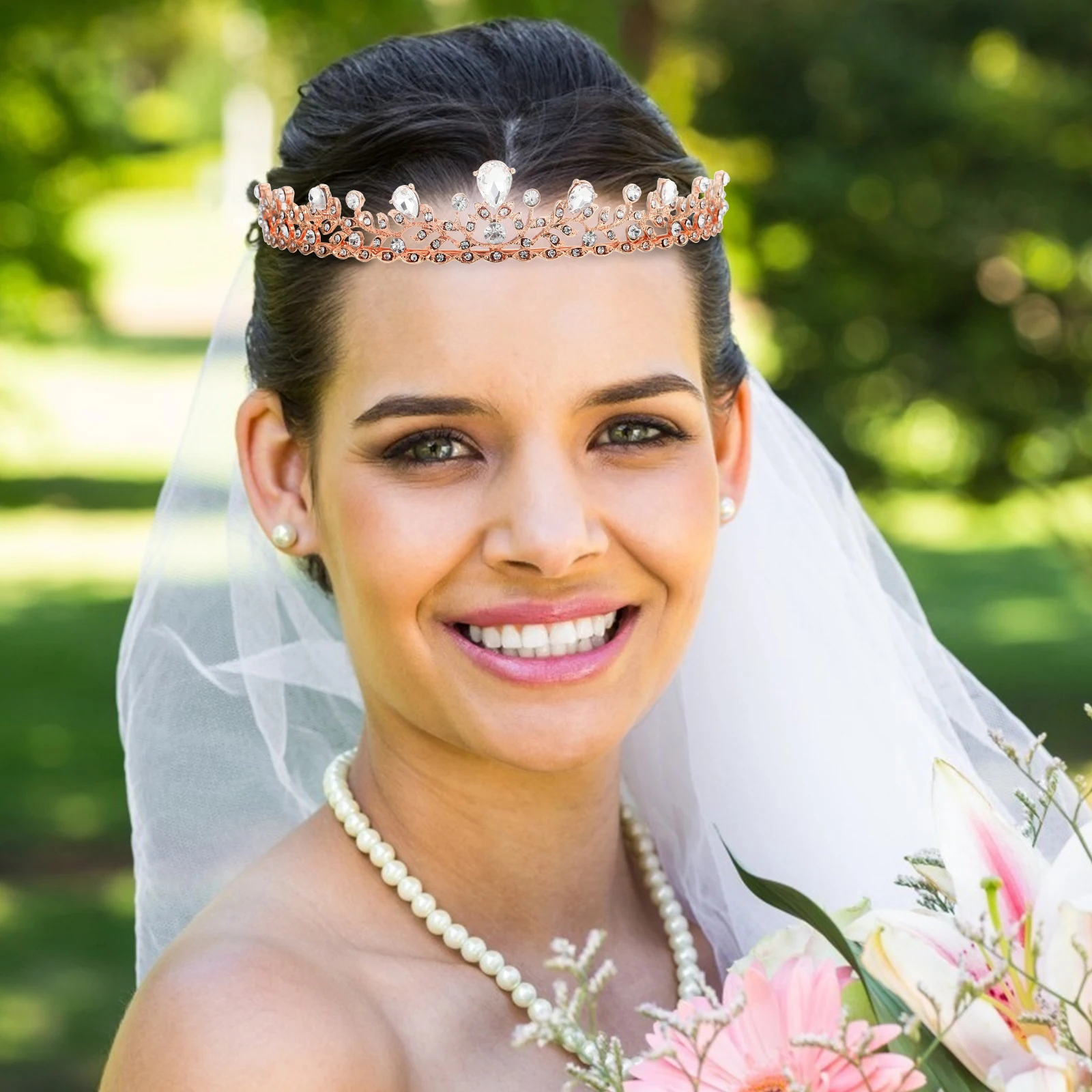 

1 Pc Bridal Rhinestone Crown Headpiece Woman Tiara Alloy Wedding Party Photography Show Accessories Elegant Shiny Long Term Wear