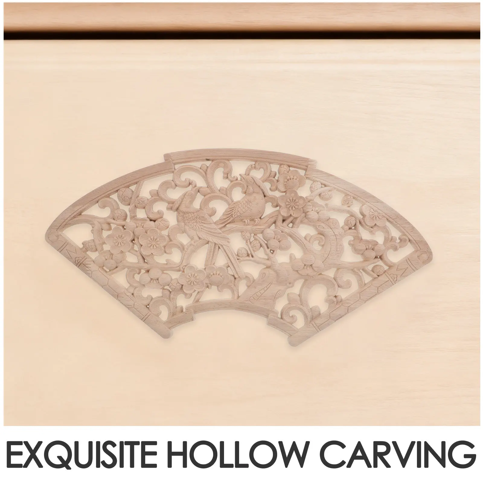 Wood Carved Onlays Appliques Fan Shaped Solid Unpainted Wood Decoration for Door Cabinet Wall Ceiling Carving Decal Molding Trim