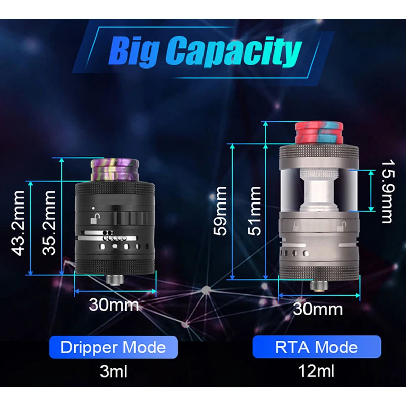 Aromamiseur Steam Crave Plus V3 RDTA, réservoir 30mm de diamètre 3ml/12ml, flux d'air inférieur latéral réglable, atomiseur Vape à filetage 510