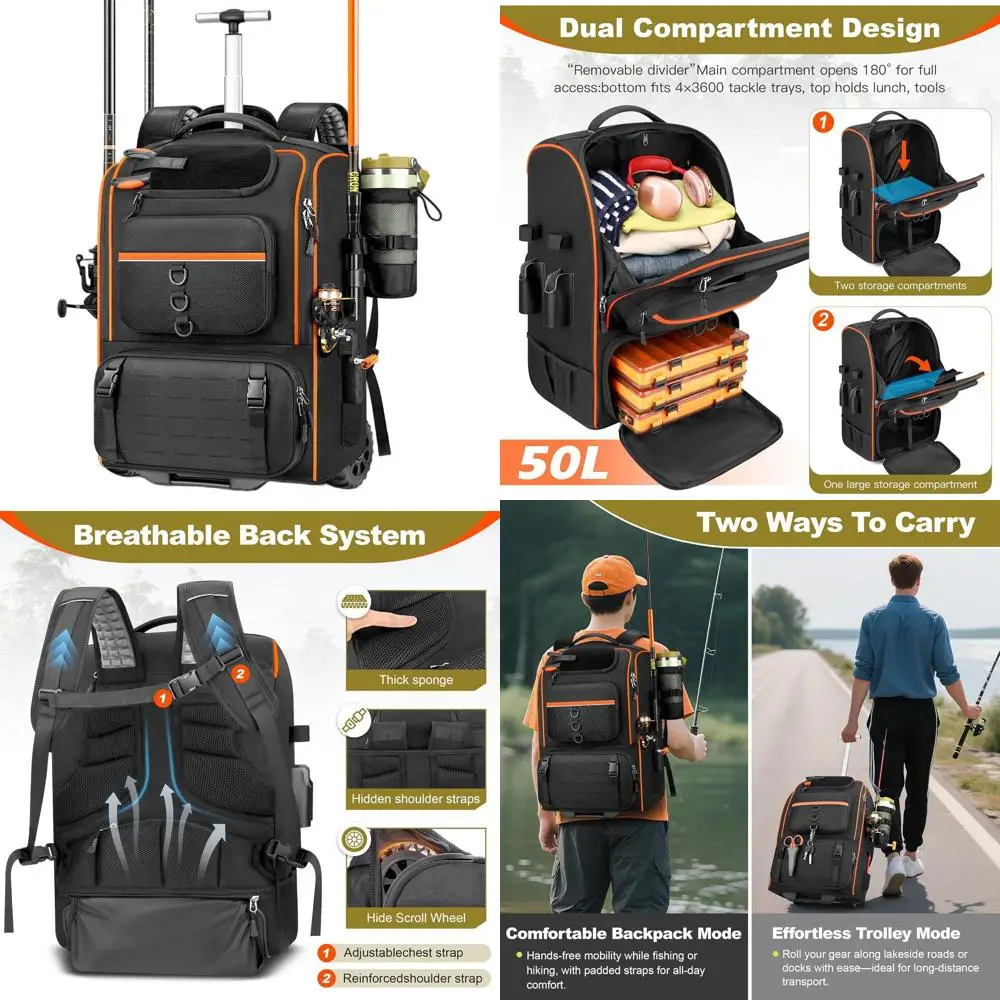 

Durable Waterproof Tackle Bag with Wheels - Large-Capacity Outdoor Storage Organizer for Hiking, Camping, and Gifts