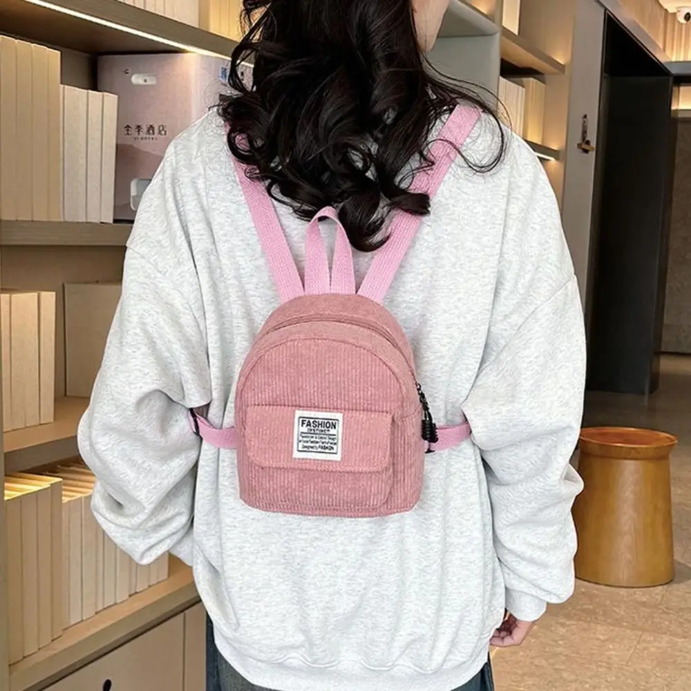 Fashion Phone Bags Corduroy Backpack Handbag Korean Style Mini Shoulder Bags Solid Color Rucksack Women School Bags Travel