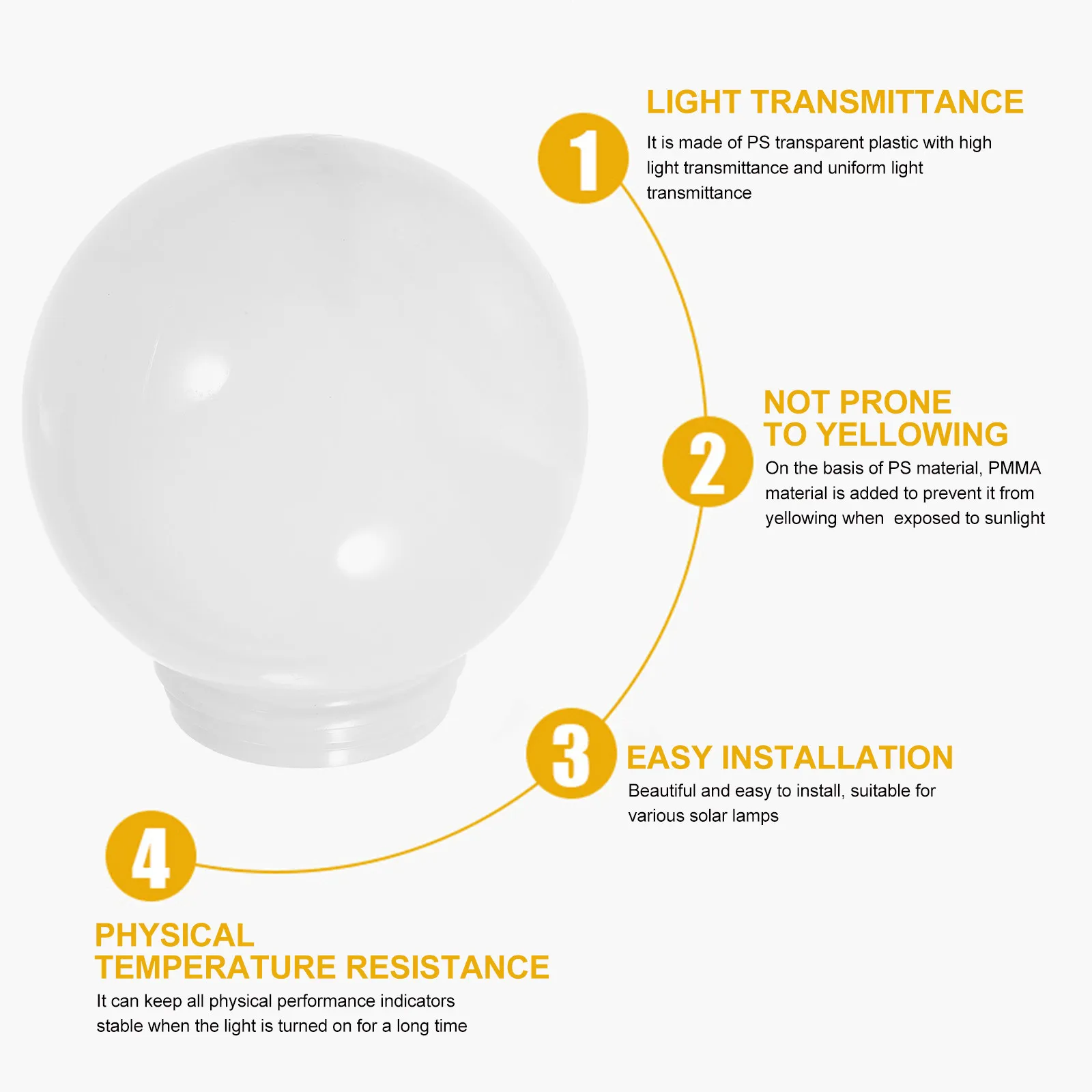 Spherical Lampshade White Acrylic Globe Light Cover Outdoor Wall Post Replacement Porch Shade Lamp Shades for Bedroom Living