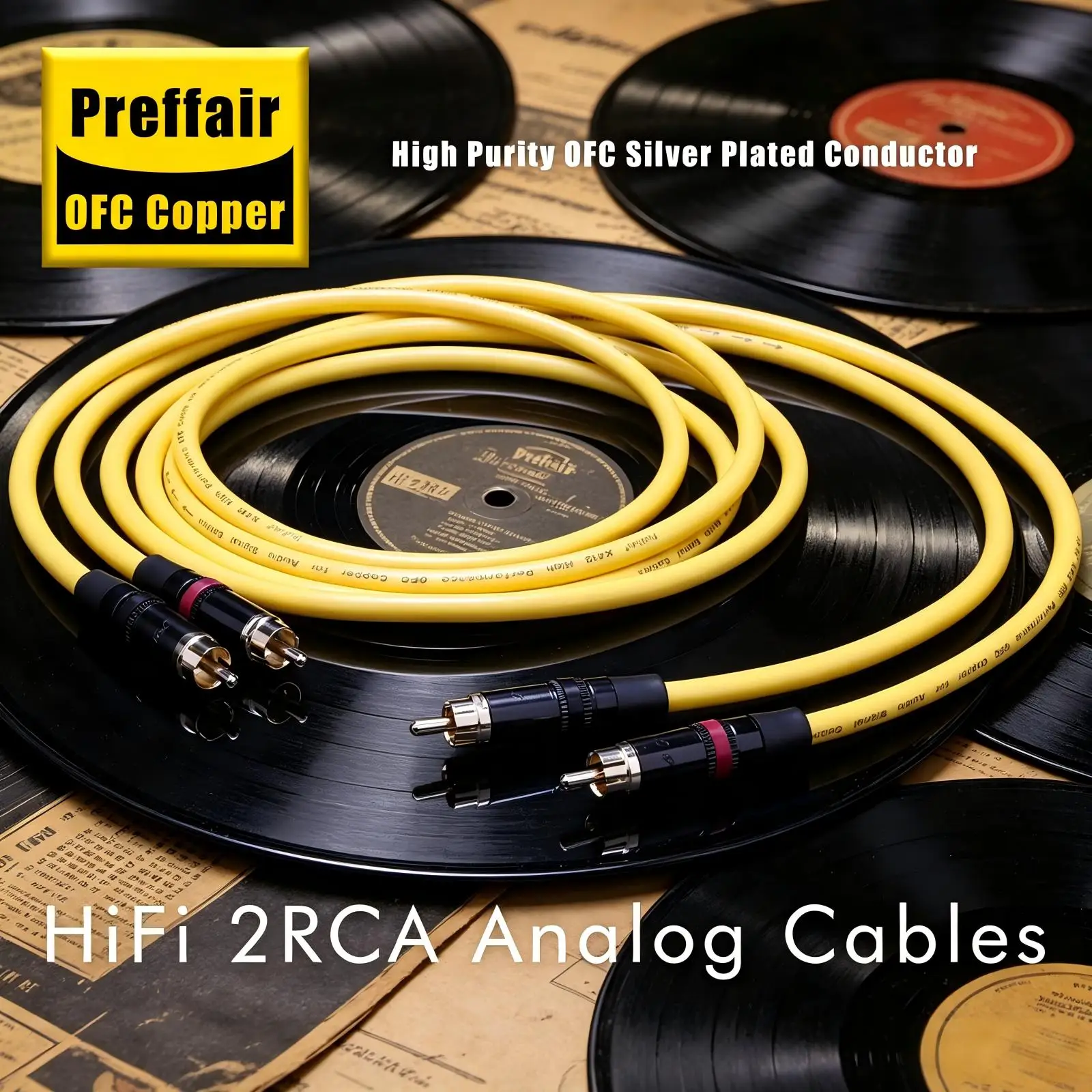 Prefair Pair X412 RCA Cable Hifi Audio OFC Silver Plated Signal Interconnect Cable With RCA Male Connector