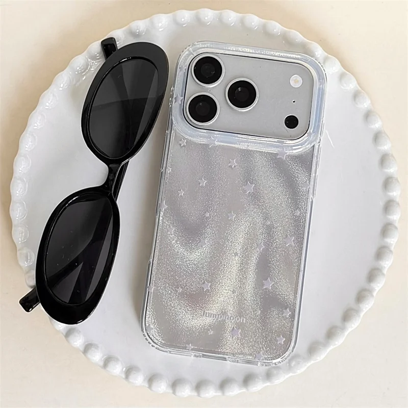 

Kawaii Star Glitter Clear Phone Case For iPhone 14 15 16 17 Pro Max INS Cute Large Window Shockproof Protective Cover