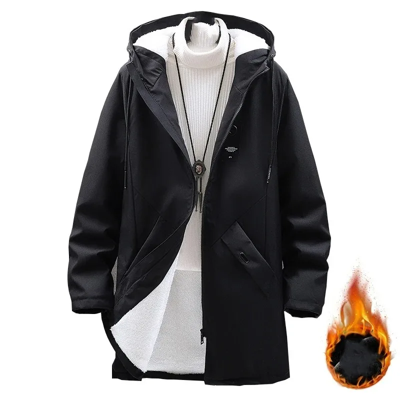 

Autumn Winter Men's Hooded Bandage Flocking Solid Pockets Long Sleeve Zipper Cardigan Jacket Coats Casual Office Lady Tops