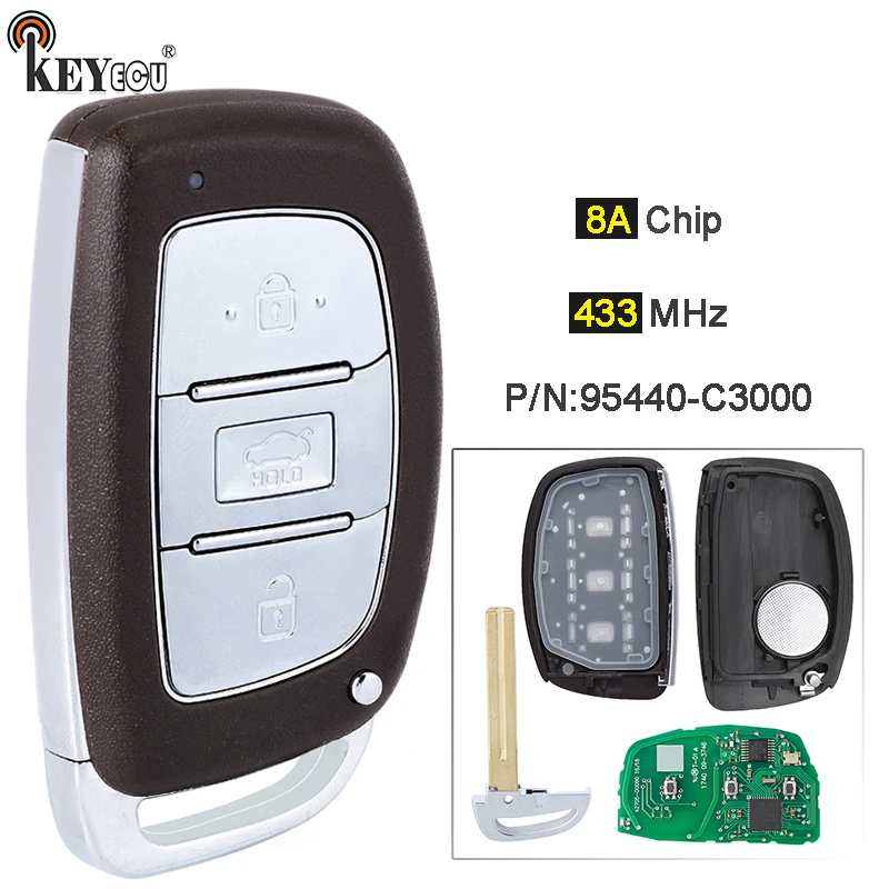 

KEYECU 433MHz 8A Chip P/N: 95440-C3000 3 Button Replacement Keyless-Go Smart Remote Car Key Fob for Hyundai Sonata 2015+