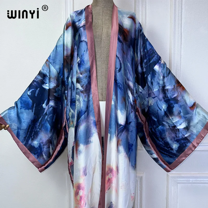 WINYI summer kimono african boho print dress beach wear Elegant Cardigan Holiday beach outfits for women beach cover up abaya