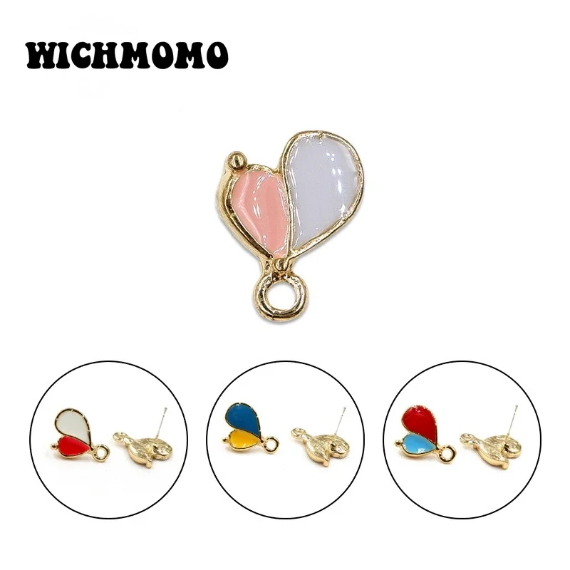 New 16mm 6 Pieces High Quality Zinc Alloy Drip Oil Hearts Earring Base Connectors for DIY Earring making Jewelry Accessories