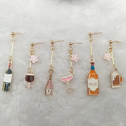 Wine earrings, beer earrings, handmade asymmetric earrings jewelry Mini food jewelry gifts for wine and beer lovers