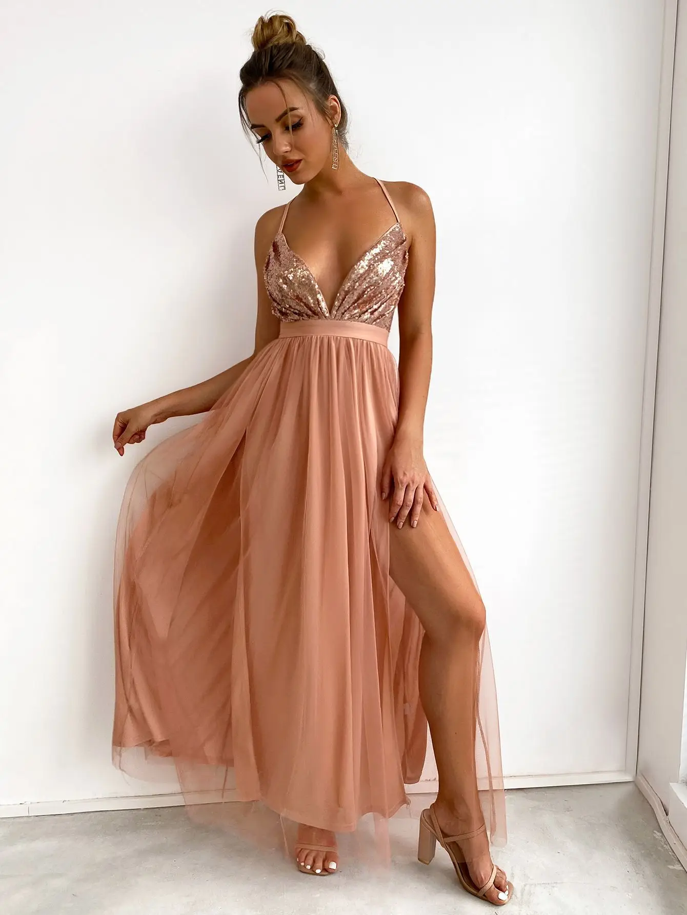 Sexy backless maxi sequin summer dress women 2024 elegant luxury mesh birthday party dress bridesmaid evening dresses vestidos