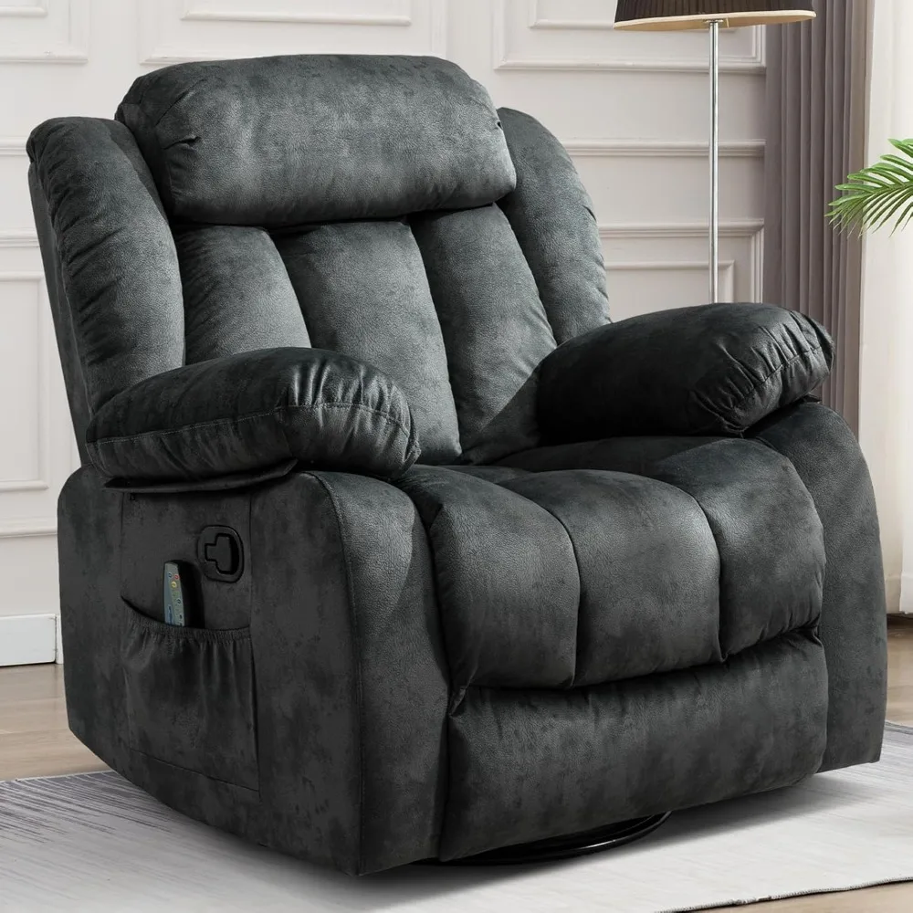 Massage Swivel Rocker Recliner Chair with Heat and Vibration, 360 Degree Swivel Manual Recliners Antiskid Fabric Single Sofa