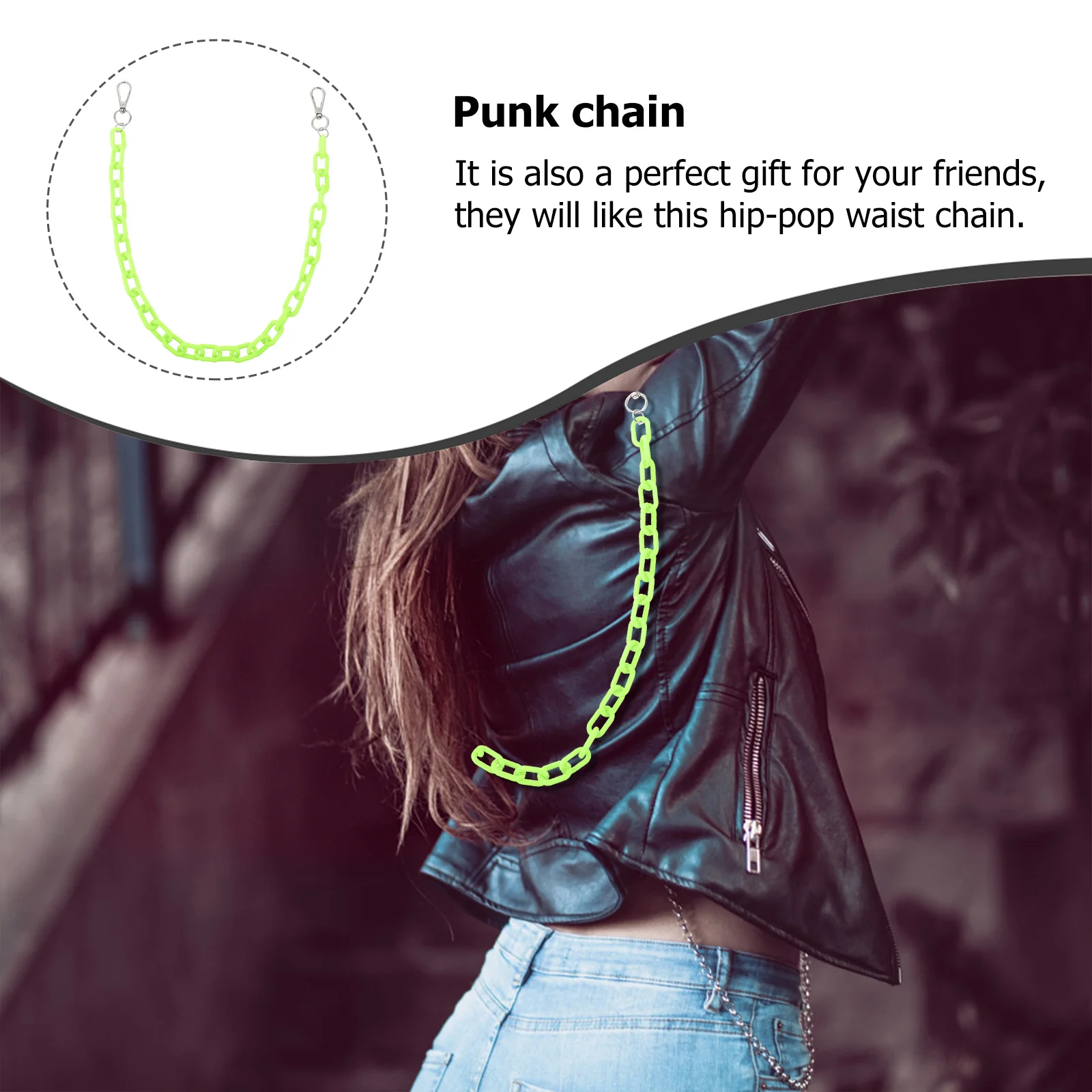 สายคาดเอวอะคริลิคแบบเงาสำหรับกางเกงยีนส์ สไตล์พังก์ ใช้เป็นห่วงใส่กุญแจ กระเป๋าเงิน หรือเป็นเครื่องประดับแบบฮิปฮอป