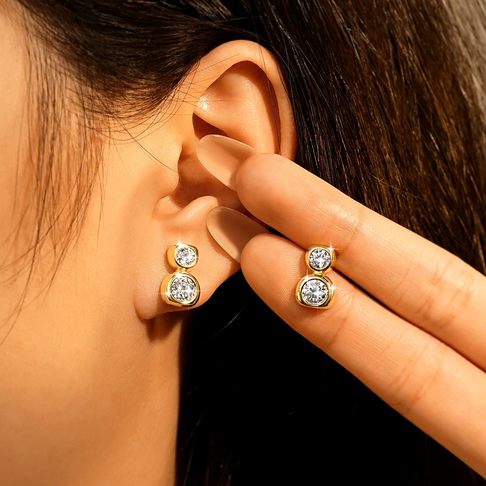 Lnkry 14K Gold Filled Irregular Stud Earrings Sparkling Test Passed 5MM Round Moissanite Earring for Women 2026 Trend Jewelry