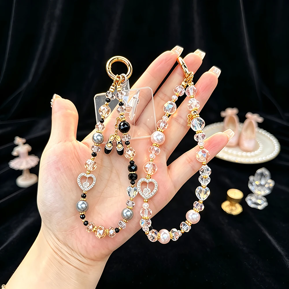 Luxury Hollowed-out heart Ballet Shoe Crystal Phone Charm, Princess Style, Phone Car Key Bag Ornament, Romantic Gift for Girls