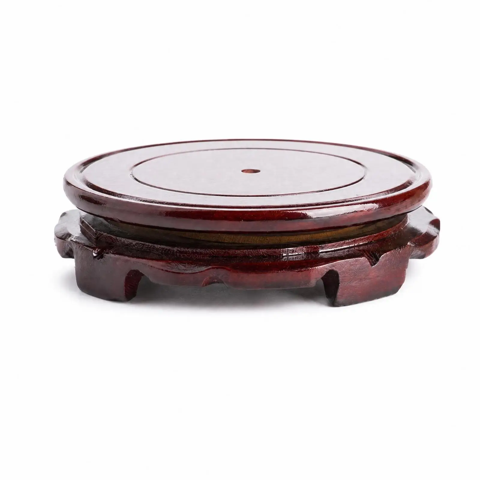 Wooden Turntable with Red Finish, Rotating Display Stand, Base