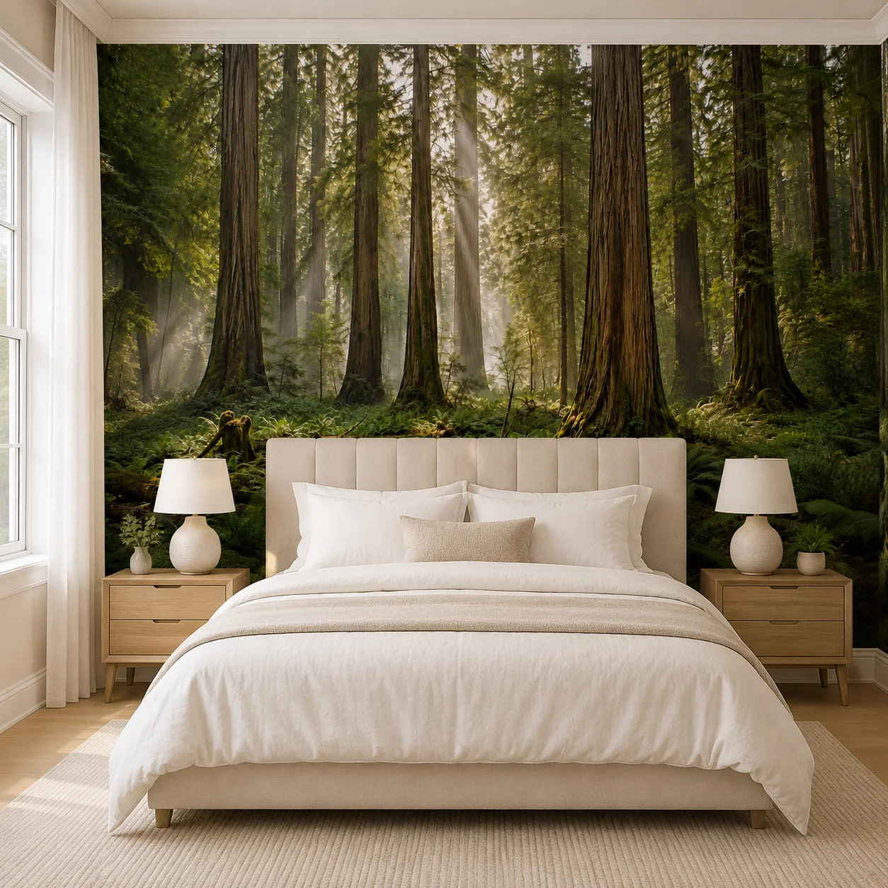 Forest Wall Mural, Giant Trees Nature Wallpaper, Green Woodland Decor Non Self Adhesive Living Room Bedroom Scenic Home Wall Art