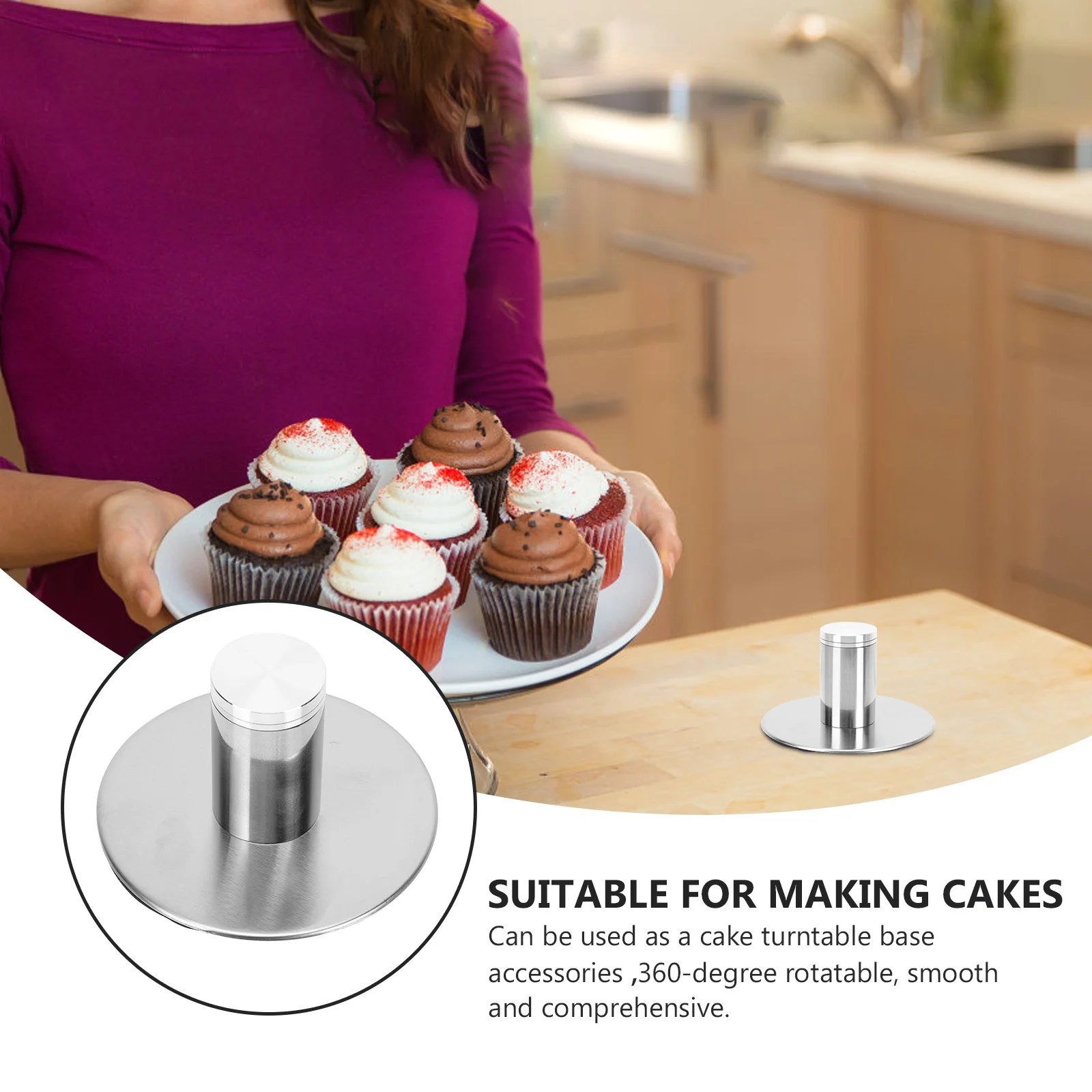 

1Pcs Stainless Steel Turntable Bearing 360 Degree Rotatable Cake Baking Tray Base Bearing Replacement Turntable Base