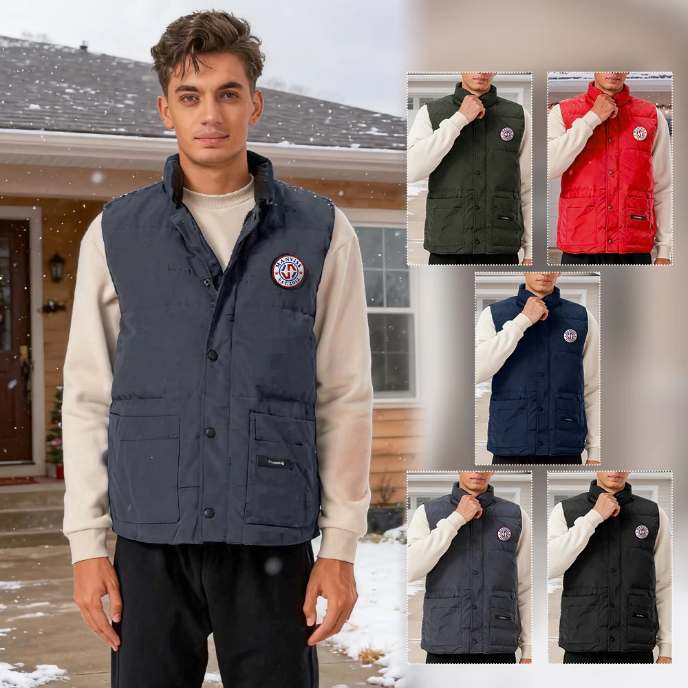 

New Men's Autumn and Winter 90% White Duck Down Lightweight Vest Warm Stand Up Collar Water-repellent Jacket for External Wear
