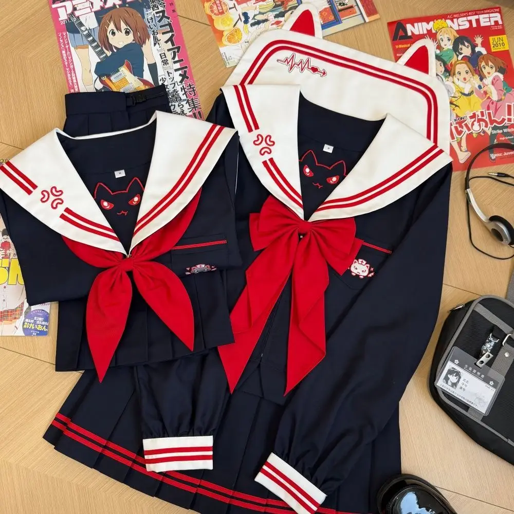 オリジナル日本韓国風セーラー服甘い幼稚園制服セットフィットウエスト長袖かわいい赤い子猫