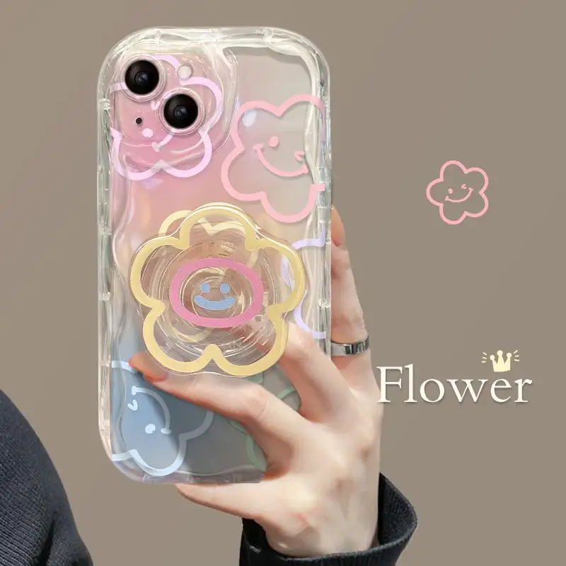 Smile Flower Holder Case for Samsung Galaxy S24 S23 Ultra S20 FE S21 Plus A54 A34 A52 A53 A14 A23 A24 A32 A31 A03 A05 A05S Cover