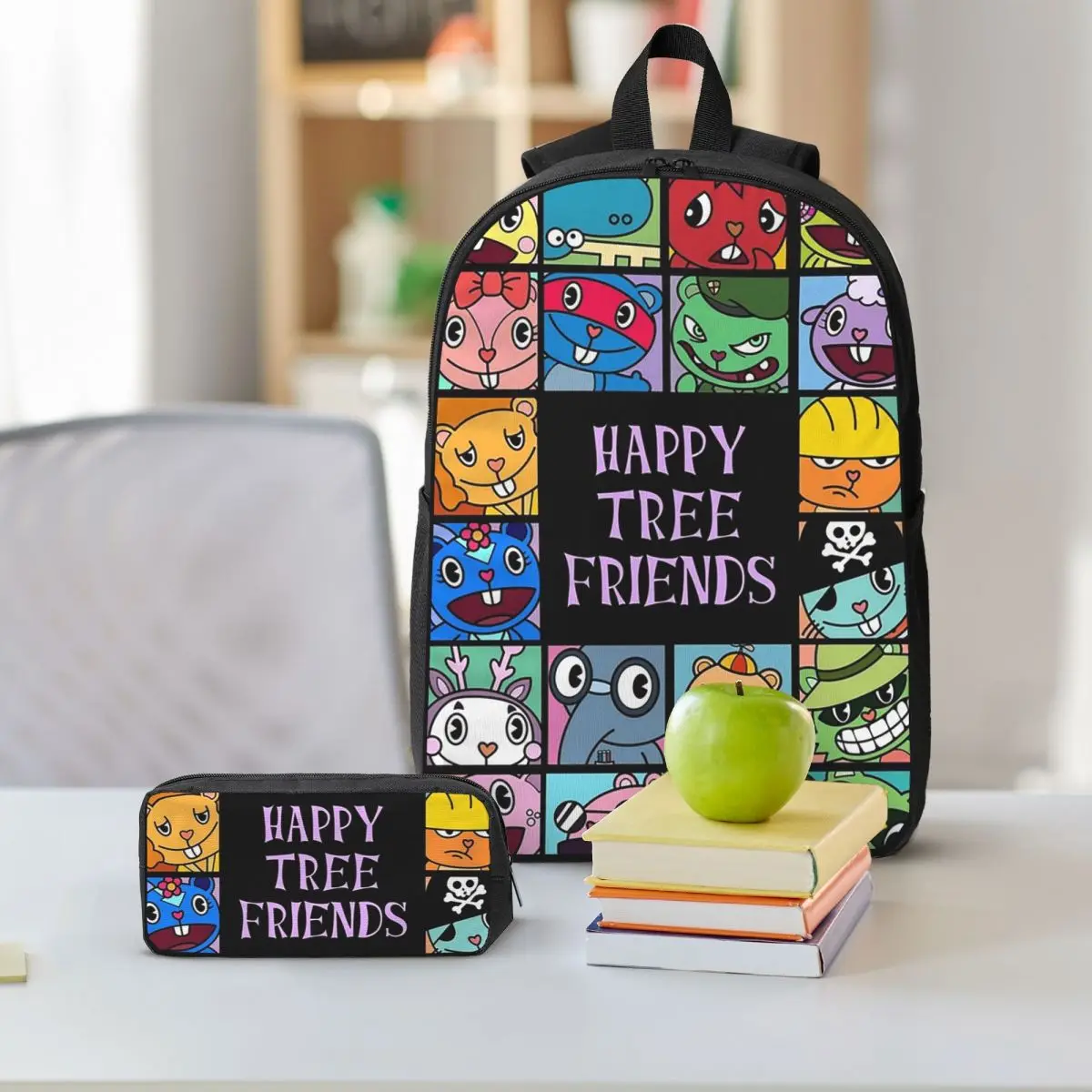 Happy Tree Friends Backpack Student BookBag School Bag Shoulder Bags 3ps Insulated Lunch Bag Pencil Case