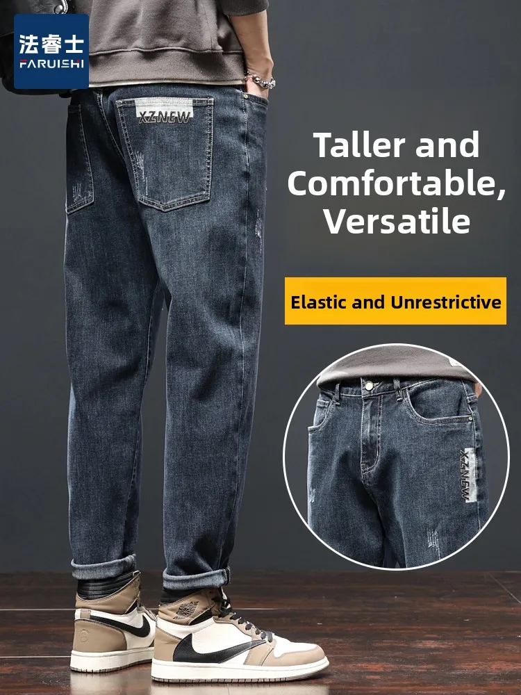 

Мужские джинсы свободного кроя с вышивкой, прямые штанины, весна-осень, новинка, молодежный тренд, смесь хлопка и полиэстера, износостойкие