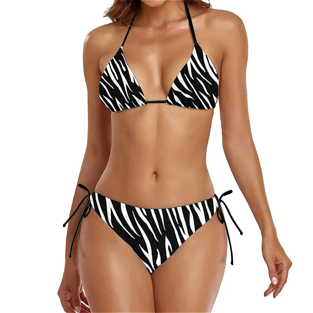 Conjunto de Bikini con estampado de tigre para mujer, bañador Sexy de rayas de animales salvajes, traje de baño gráfico de playa, traje de baño moderno de 2 piezas