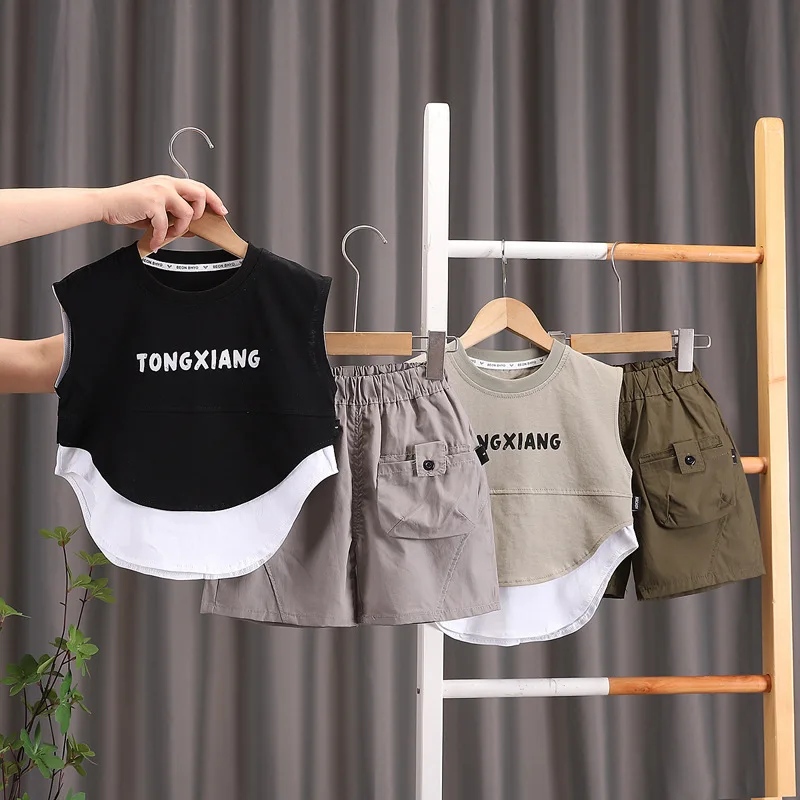 جديد الصيف ملابس الطفل دعوى الأطفال الفتيان عارضة أكمام سترة السراويل 2 قطعة/المجموعة الاطفال ملابس الرضع زي طفل رياضية