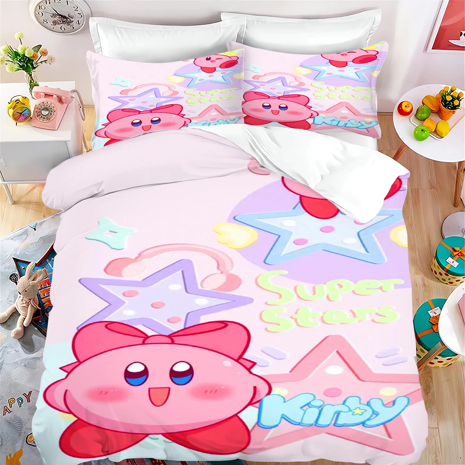 Kirby Quilt Duvet Bedding Set 3D Children'S Set Cover King Size Covers Children Printed 100% Polyester