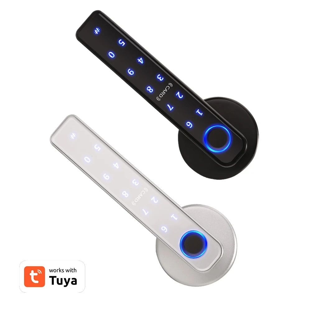 Interior Lever Handle Smart Lock Digital Fingerprint Lock Tuya Smartlife APP Keyless Password Card Electronic Lock