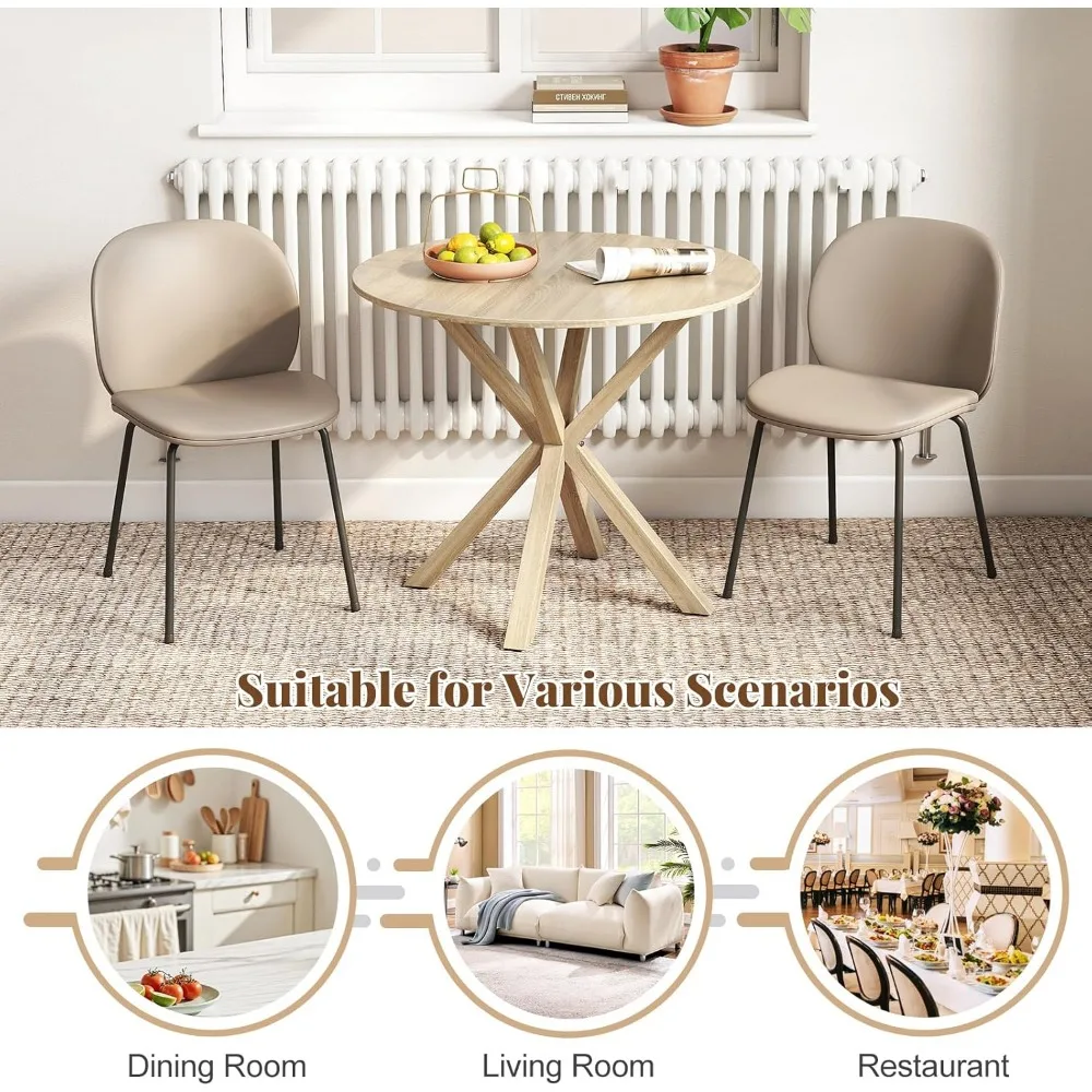 طاولة طعام مستديرة على طراز المزرعة العتيقة 36 لـ 4 أشخاص - طاولة مطبخ من الخشب المطاطي الريفي مع أرجل متقاطعة، مناسبة لـ Vi