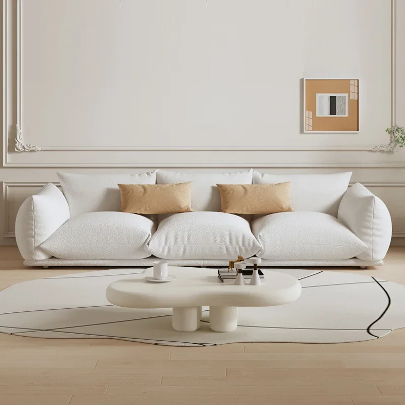 طراز كريمي فرنسي، شقة صغيرة، أريكة قماشية من صوف الضأن، أريكة بسيطة حديثة #2