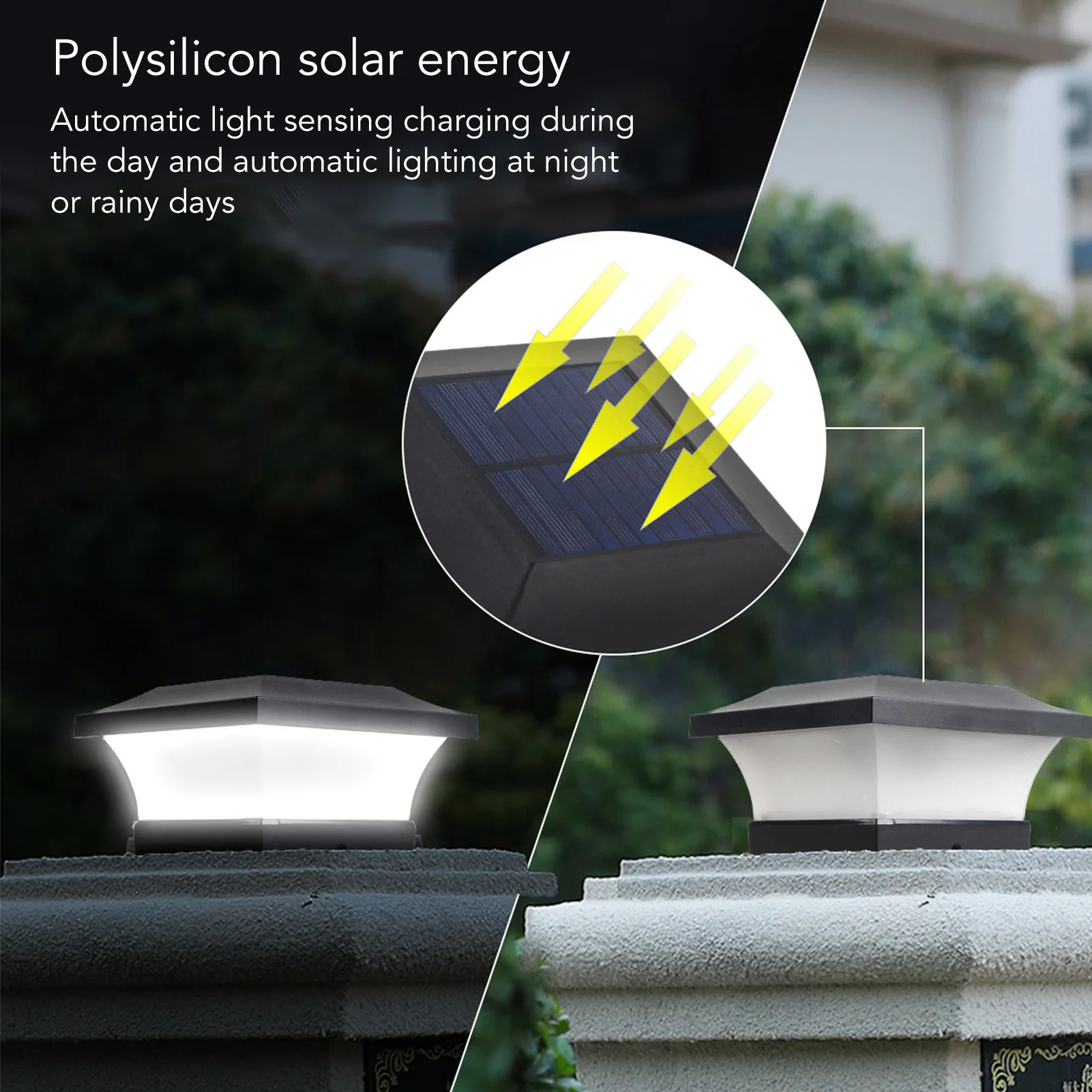 

Solar Powered LED Post Cap Light, 3W 6000K White Light, 2000mAh Battery, IP65 Waterproof for Outdoor Fences and Courtyards