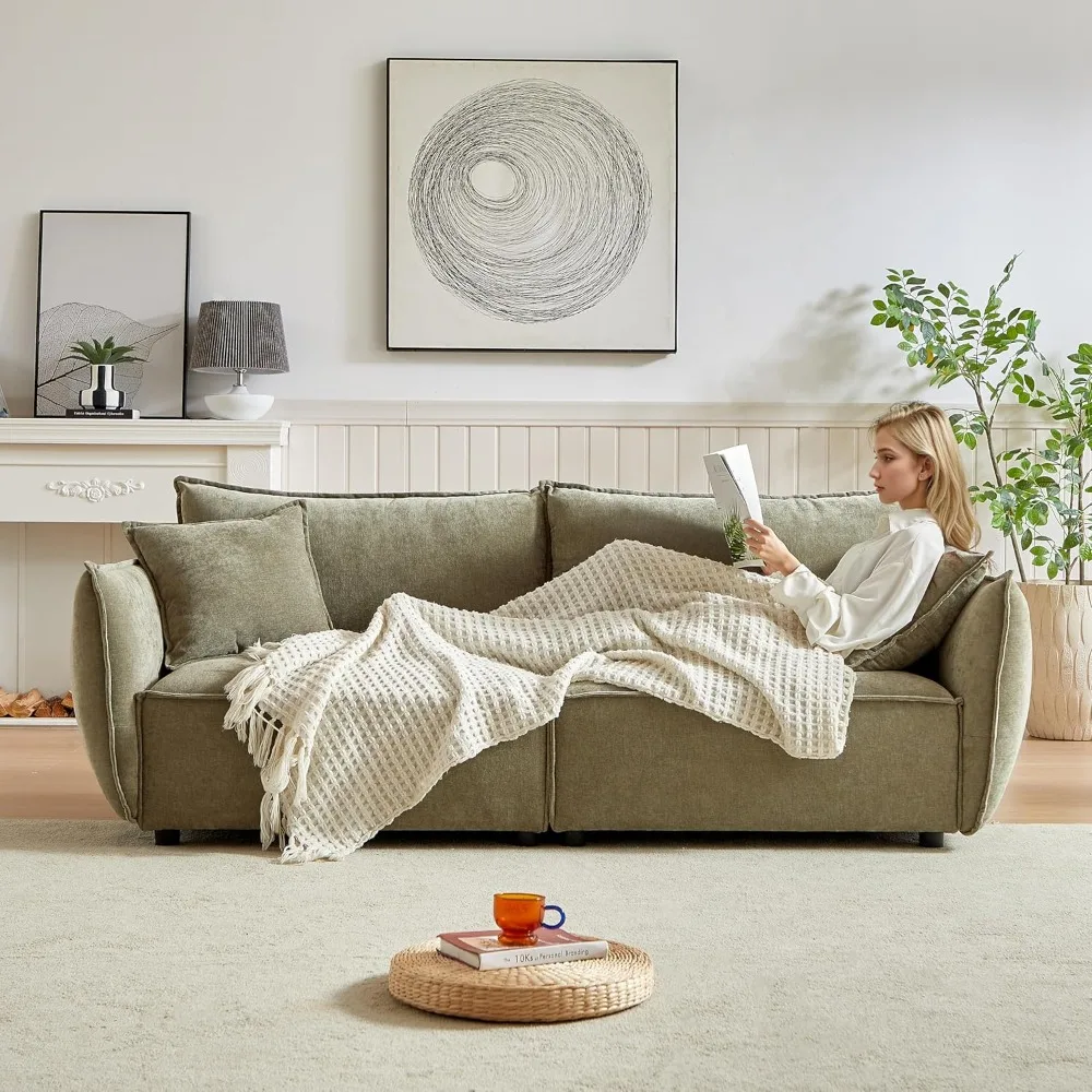 Divano componibile modulare a 3 posti, divanetto imbottito in stile minimalista, divano in ciniglia a seduta profonda con 2 cuscini, per soggiorno