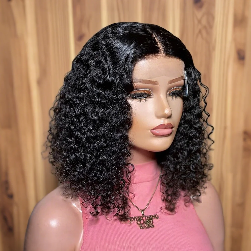 

200% Density Curly Bob Wigs Lace Front Human Hair Wigs 13x4 Deep Wave Transparent Lace Wig 100% Human Hair Brazilian Hair 14inch