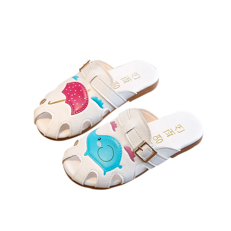 

Baby Kids Girls Cute Slippers Summer Children Cartoon Pattern Soft Sole Anti-slip Leather Sandals Indoor Outdoor Beach Shoes