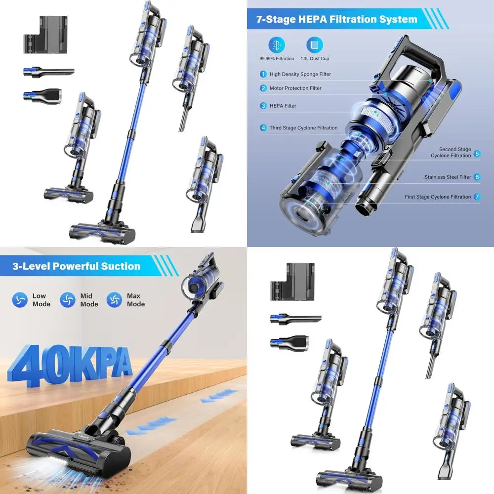 450W 40000Pa Cordless Stick Vacuum Cleaner - Lightweight, Anti-Tangle for Hard Floors and Pet Hair