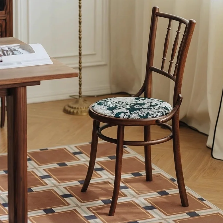French solid wood dining chair  designer American home medieval chair light luxury printing retro back chair