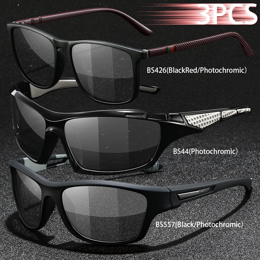 3PCS Photochromic Polarized Sports Vintage Sunglasses Men Women Cycling Driving Mountaineering Chameleon Sun Glasses UV400Eyewer