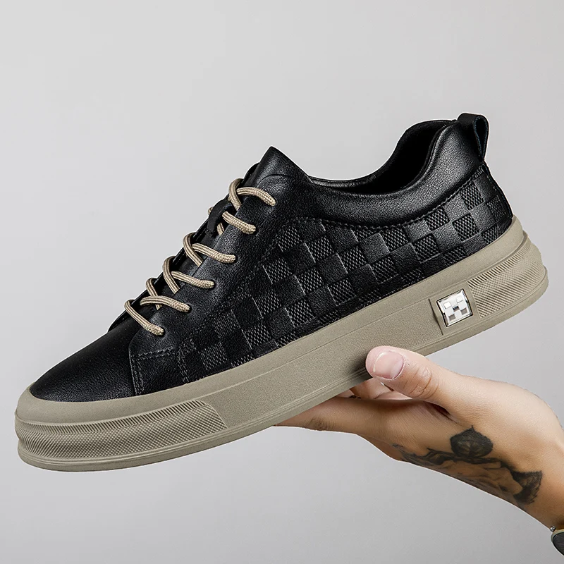 Casual Spring Loafers Shoes Platform Slip on For Men Leather Sneakers New Comfort Flat Walking Skateboarding Boots White