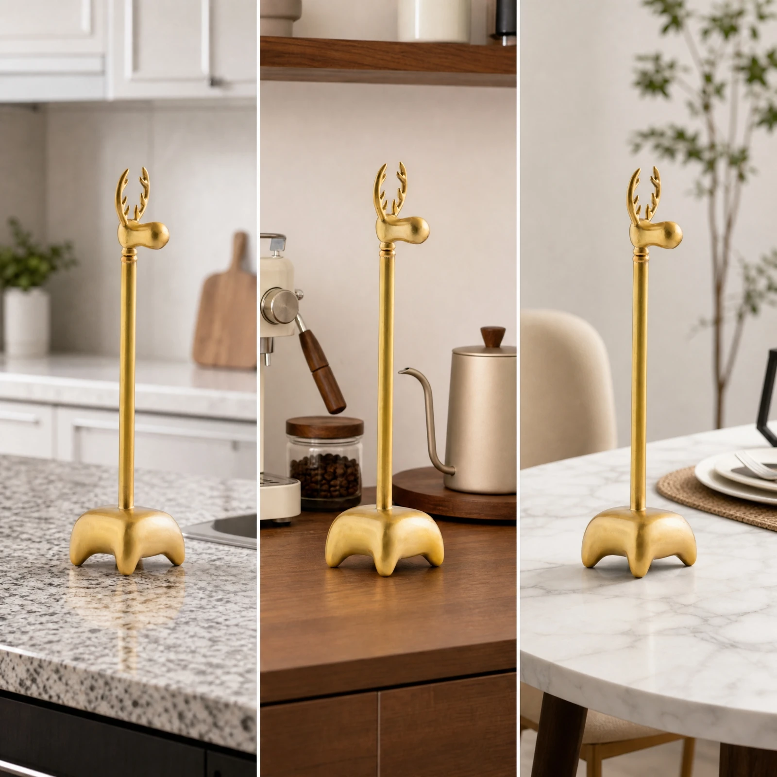 Brass Paper Towel Holder with Deer-Head Finial Gold-Tone Decorative Deer-Head Paper Towel Stand Sturdy Sturdy for Dining Table