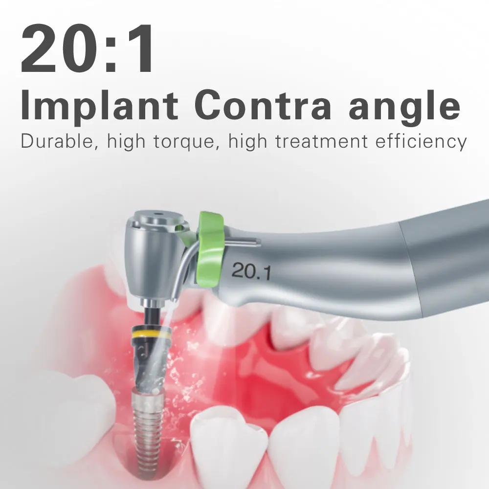 XND Dental 20:1 Reduction Speed Implant Surgery Contra Angle Handpiece with Fiber Optic E-type Connect Drill for Implant Motor