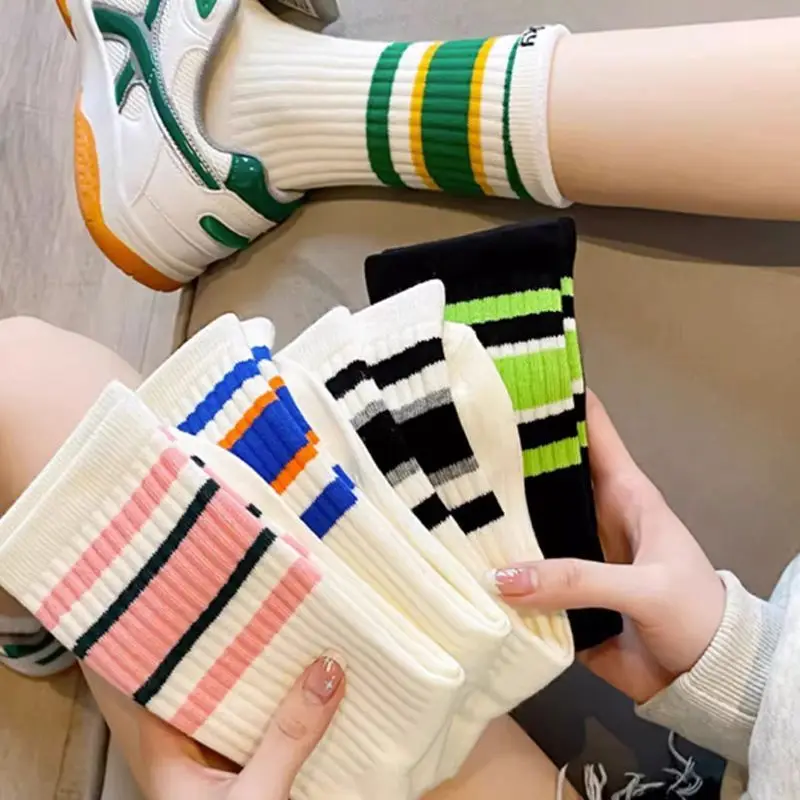 

Striped Neutral Socks Mid Length Versatile Sports Socks for External Wear Solid Color Long Tube High Waisted Socks