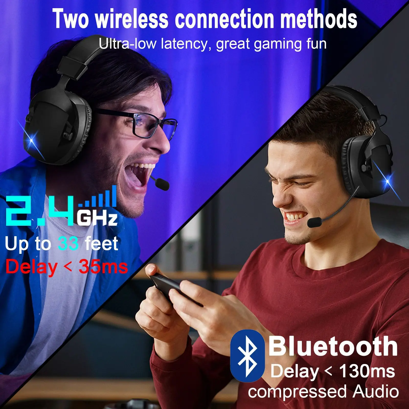 سماعة ألعاب لاسلكية مع ميكروفون لإلغاء الضوضاء قابل للفصل، مقبس سلكي 2.4G Bluetooth-USB-3.5mm 3 أوضاع للأجهزة المتعددة