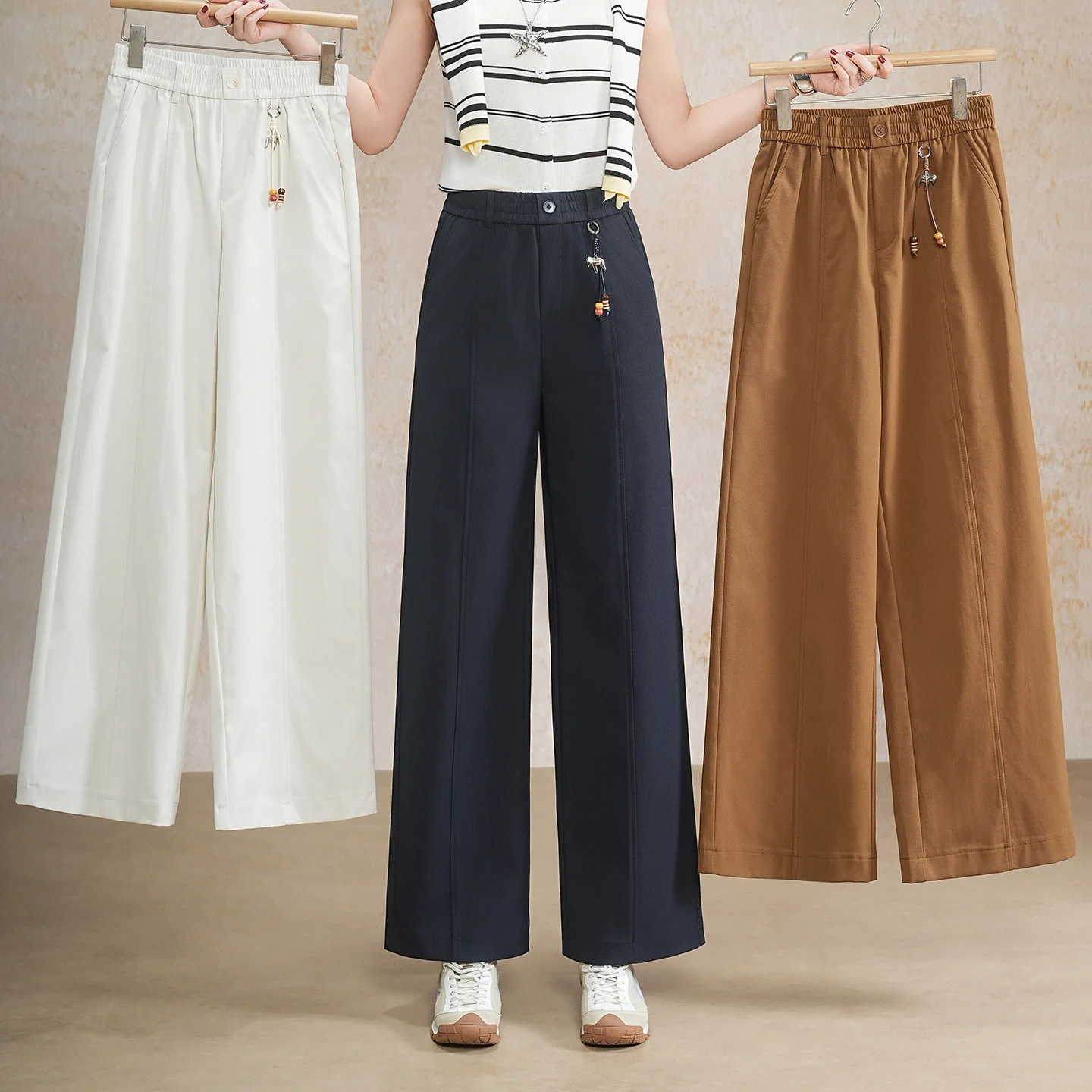 

Casual High Waist Straight Leg Wide Leg Pants Women's Single Sle Spring Autumn ular Drapey Trousers plus Size Ladies