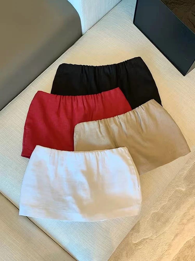 Cotton Linen Sexy Mini Skirts Women Summer Casual Low Waist Shorts Skirt Y2K Korean Streetwear All Match Bodycon Shorts Skirts