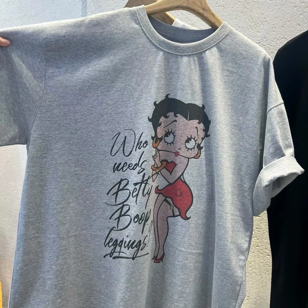 

Fashion Summer Y2k Men Oversized T-shirt Short Sleeve Shirts 2025 Cotton Cute Casual Betty Print Short-sleeved T-shirt Women