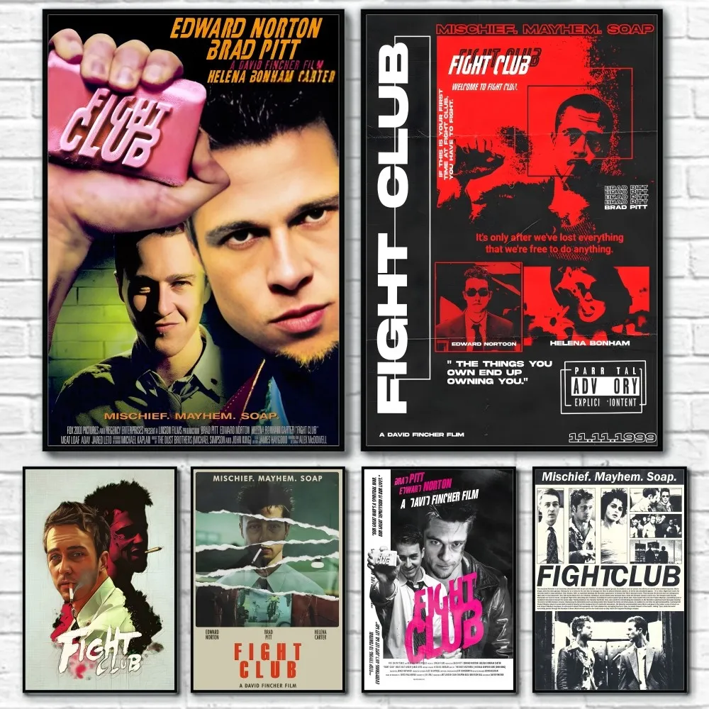 F-Fight Club Classic Film Tv Retro Poster Sticky Wall Art Printing Waterproof Home Living Bed Room Bar Aesthetic Decor