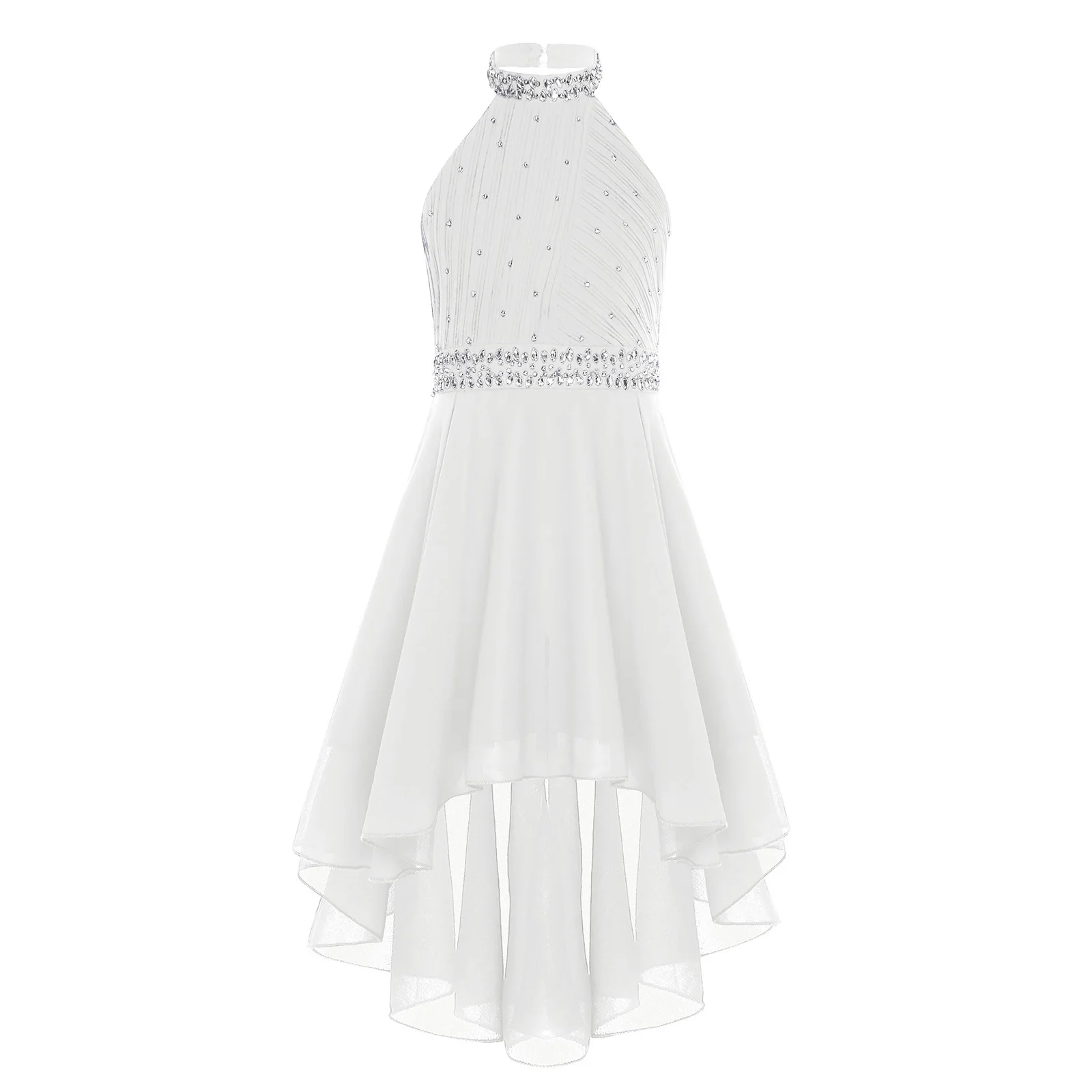 Summer Girls Party Dress Halter Sleeveless Backless High Waist Irregular Length Party Dress for Wedding Banquet Prom Graduation
