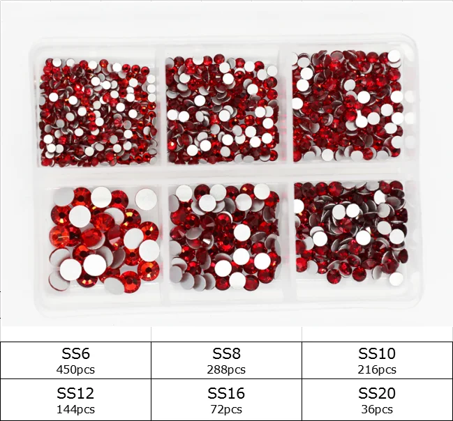 1200pcs Mix Sizes Glass Crystal Non Hot Fix Rhinestone Set Flatback 3D Crystal Nail art Rhinestones Decorations For Garment/Nail